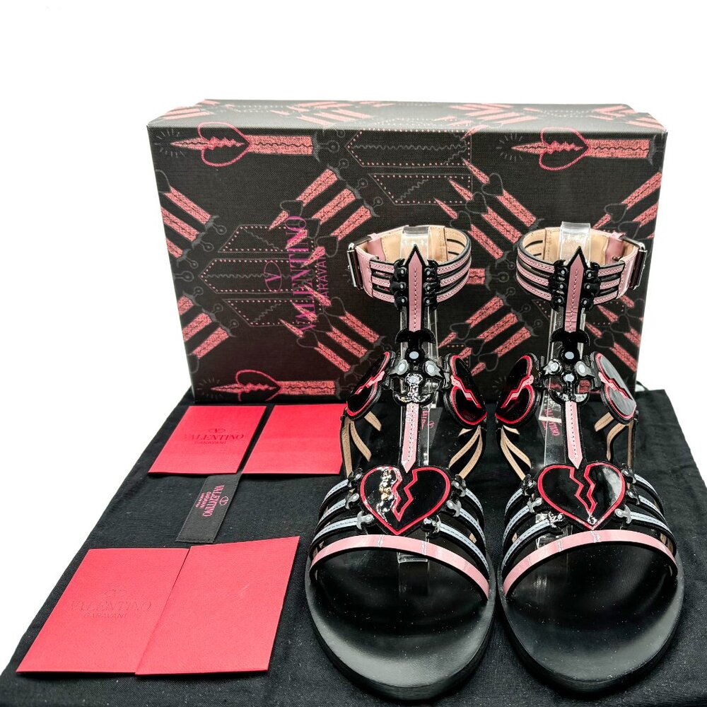 NEW Valentino Garavani Love Blade Multicolor Patent Leather Flat Sandals - Picture 2 of 12